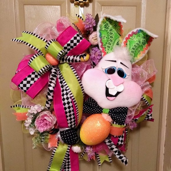 Easter Bunny Wreath, Easter Wreath for Front Door, Spring Wreath for Front Door - Picture 3 of 8